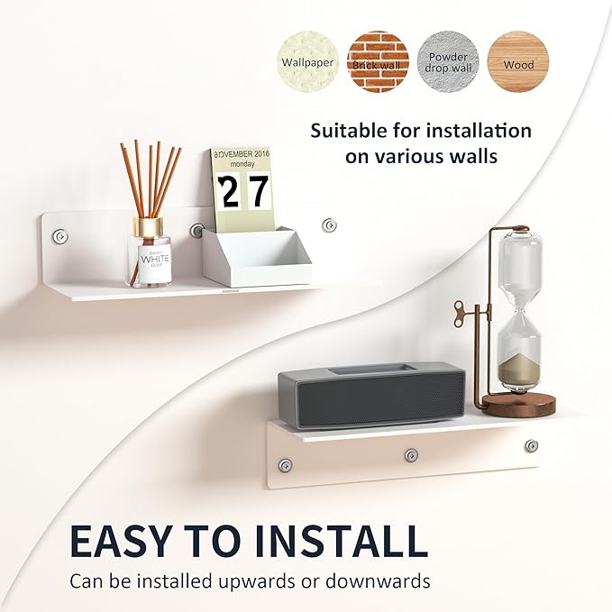12 Inches White Acrylic Wall Shelves Set of 2, Wall Mounted Shelves for Plants, Speaker, Camera, Toiletries, Spice Jars, Coffee, Candles, Shoes, 2 Pack-NeatNest
