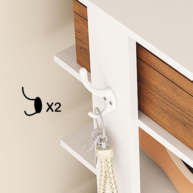 HOMEFORT 10-Tier Vertical Shoe Rack, Corner Shoe Tower, Slim Shoe Organizer with Two Hanging Hooks, Wooden Shoe Storage Stand for Entryway, Hallway, Closet (White)-NeatNest