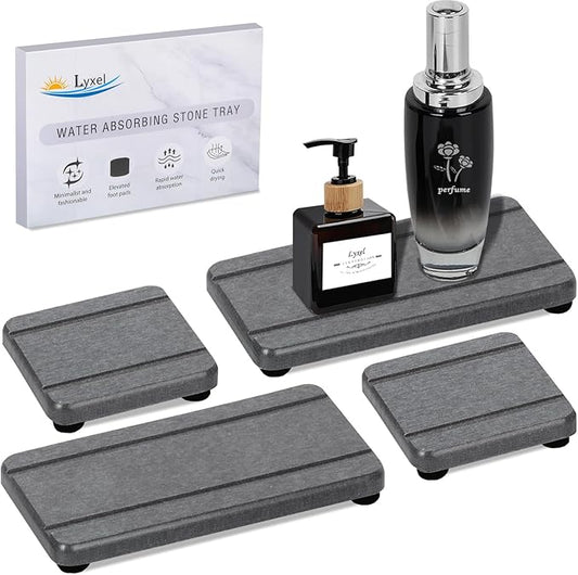 4PCS Stone Drying Trays for Bathroom Sink and Kitchen Counter, Water Absorbing Stone Tray with Diatomaceous Earth, Soap Dish and Coaster-NeatNest