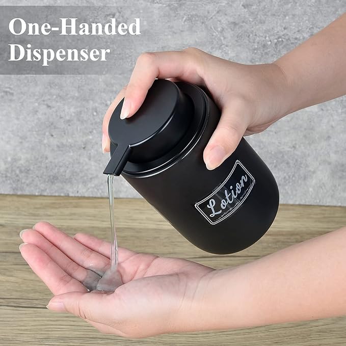 BosilunLife Black Soap Dispenser Set - 2 Pack 12oz Ceramic Dish Soap Dispenser with Rust Proof Pump for Kitchen, Hand Soap and Lotion Set Suitable for Farmhouse Bathroom Decor with Waterproof Labels-NeatNest