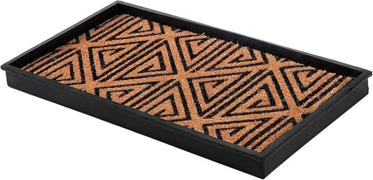 Anji Mountain Rubber Boot/Shoe Tray with Coir, Fits 2 Pair (24.5"" Wide), Tan and Black Tribal Insert (AMB0BT2F-013)