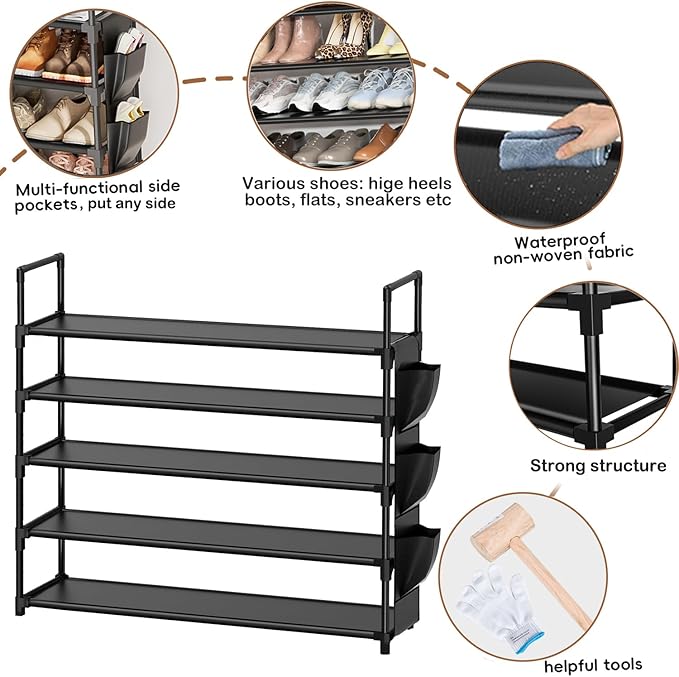 Shoe Rack 5 Tier Shoe Organizer Storage 20-25 Pairs Shoes Rack for Closet Shoes Rack Organizer Entryway Shoe Holder Space Saving Shoe Shelf Shoe Stand Large Tall Shoes Tower Garage Door-NeatNest
