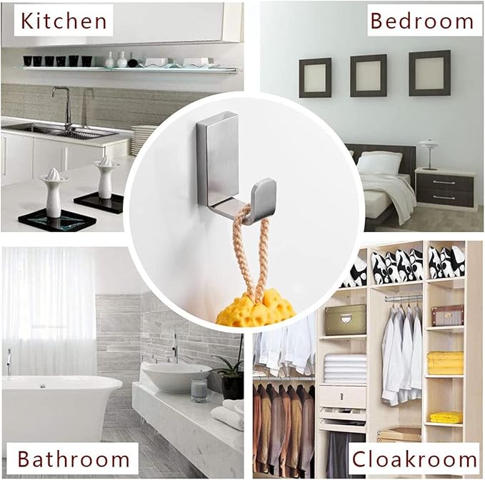 BESy Clothes Hook Single Towel Hooks for Bathroom Kitchen Garage Square Style Robe Hooks Coat and Hat Hook, Self Adhesive with Glue or Wall Mounted with Screws, Stainless Steel，Brushed Nickel-NeatNest
