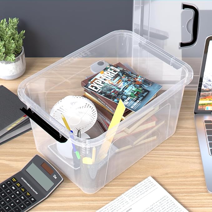 4 Pack 10.5 Quart Clear Storage Box, Plastic Storage Bins with Lids, Stackable Latching Box with Handle, Durable Storage Containers for Organizing