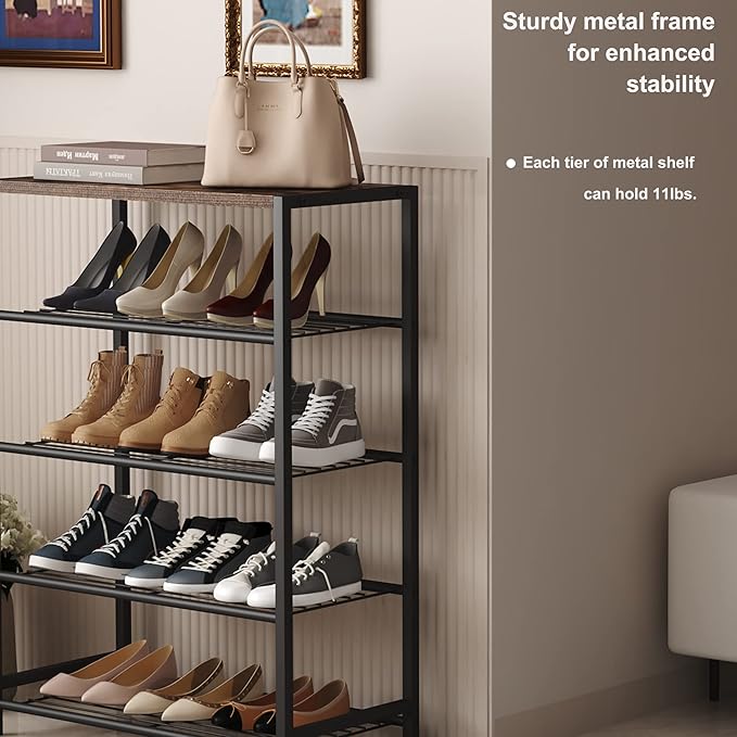 HOMEFORT 5-Tier Shoe Rack, Shoe Storage Shelf with MDF Top Board, Shoe Rack Organizer, Each Tier Fits 3 Pairs, Entryway Shoe Stand with Sturdy Shelves, Rustic Brown-NeatNest