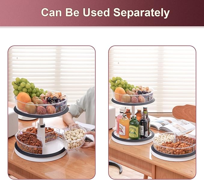 2 Tier Lazy Susan Organizer Clear Turntable for Cabinet Bathroom Countertop and Pantry with Large Spice Rack (11 Inch, White)-NeatNest