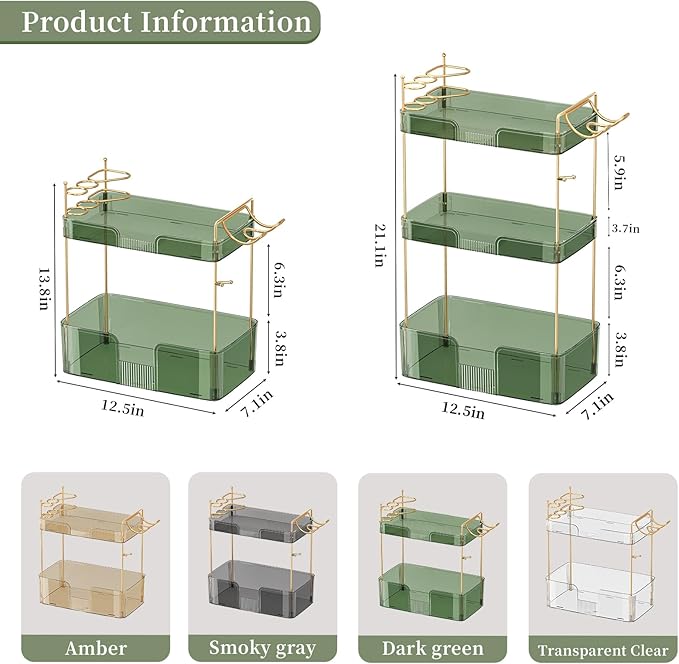YCIA&DONE Luxury Bathroom Counter Organizer, Large Makeup Organizer Countertop, Shelf Organizer, Vanity Tray, Easily Assemble for Bathroom Organizers and Storage, Undersink, Cabinet, 2 Tiers Green-NeatNest