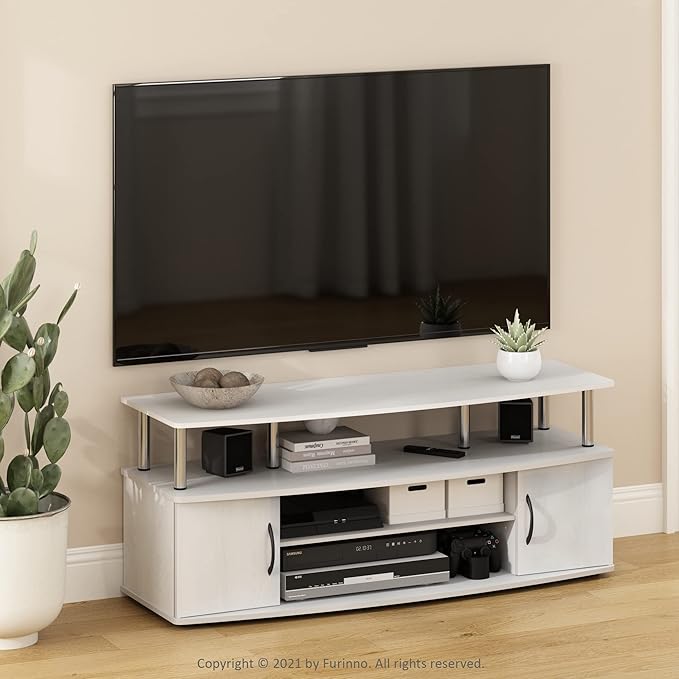 Furinno JAYA Large Entertainment Stand for TV Up to 55 Inch, White Oak/Chrome-NeatNest