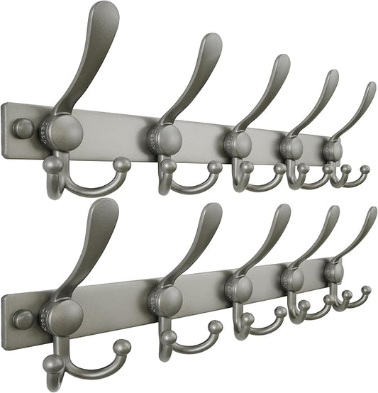 Dseap Coat Rack Wall Mount 2.0 Pro: Heavy Duty 300% Thicker, 16" Stud Mount, Stainless Steel Wall Coat Hooks Hanger for Clothes Jackets Hats Entryway Closet, MaxStrong Series, Grey, Pack of 2