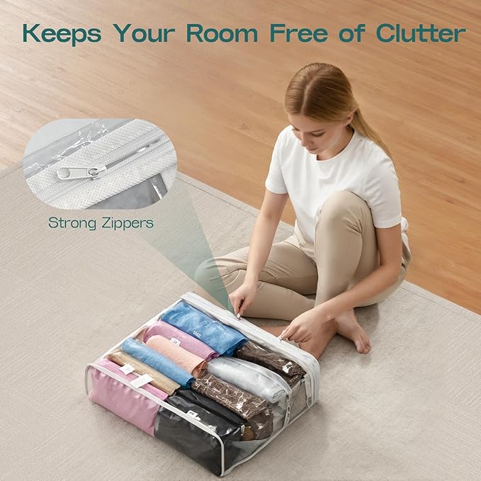 10PACK Clear Zippered Storage Bags for Clothes, 22L Closet Organizers Bag, and Blanket Storage Bags for Bedding, Linen, Blankets, Comforters, Clothing & Toys (White)-NeatNest