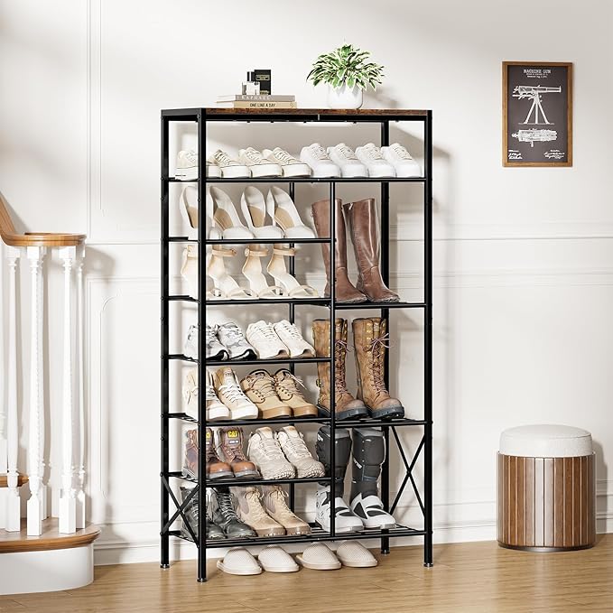 8-Tier Shoe Rack, Shoe Storage Organizer with Boots Storage, Large Capacity Shoe Shelf Holds 20-23 Pairs of Shoes, Durable and Stable, for Entryway, Closet, Hallway, Dorm Room, Rustic Brown-NeatNest