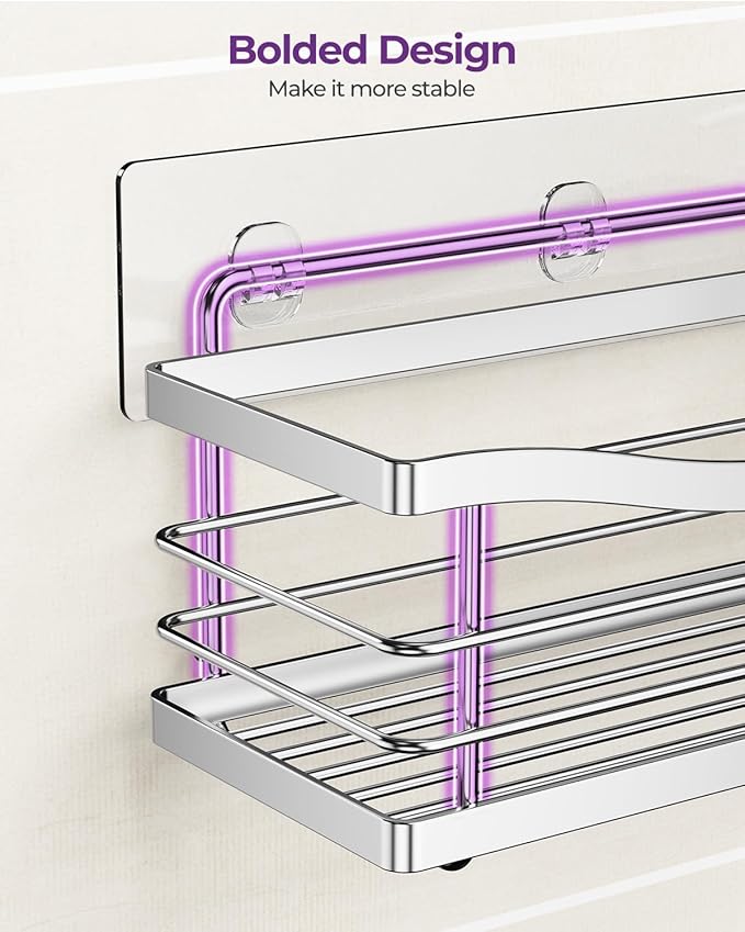ODesign Shower Caddy 3 Pack-Shower Organizer Shelves Rack Rustproof SUS304 Stainless Steel for Bathroom Storage&Kitchen-No Drilling Adhesive Shower Caddy Shelf Dorm Room Essentials-Silver