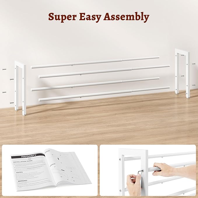 FAVOOSTY 2-Tier Expandable Shoe Rack, Adjustable Shoe Shelf Storage Organizer Space Saving Metal Free Standing Shoe Rack for Entryway Closet Doorway, White-NeatNest