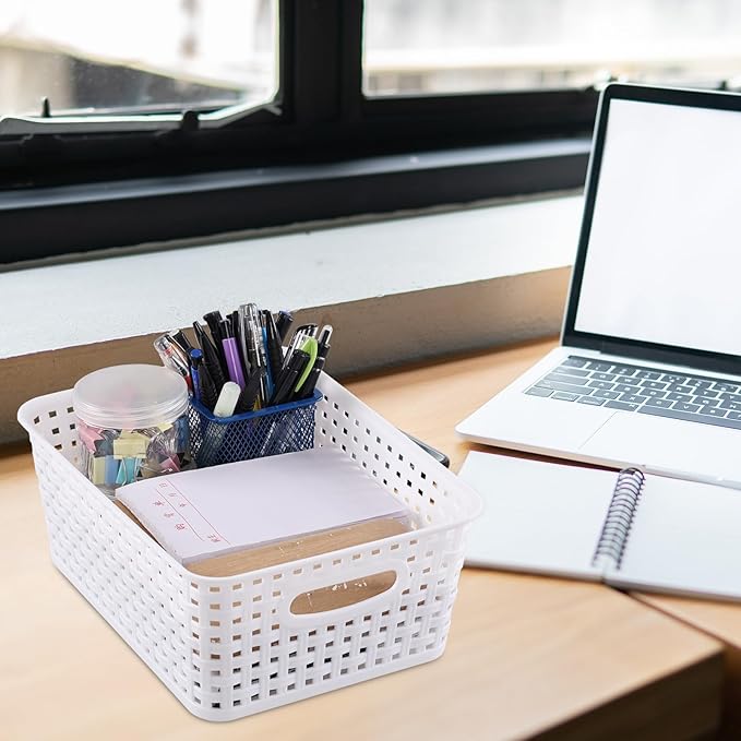 6-Pack Plastic Storage Basket, Desktop Organizing Bin, White