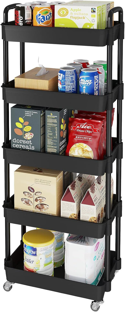 Laiensia Storage Cart,Multifunction Utility Rolling Cart Kitchen Storage Organizer,Mobile Shelving Unit Cart with Lockable Wheels for Bathroom,Laundry,with Classified Stickers-NeatNest