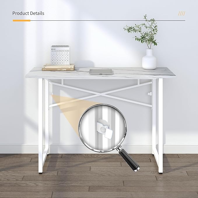 47 inch Folding Desk No Assembly Required, Writing Gaming Computer Camping Table, Home Office Desk, White Marble-NeatNest