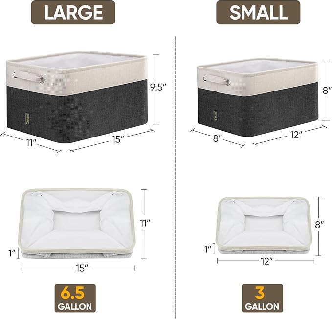 BALEINE 1 Pack Fabric Storage Bins for Shelves, Linen Storage Baskets for Organizing, Decorative Closet Bins for Clothes, Home (Black, 12"x8"x8")-NeatNest