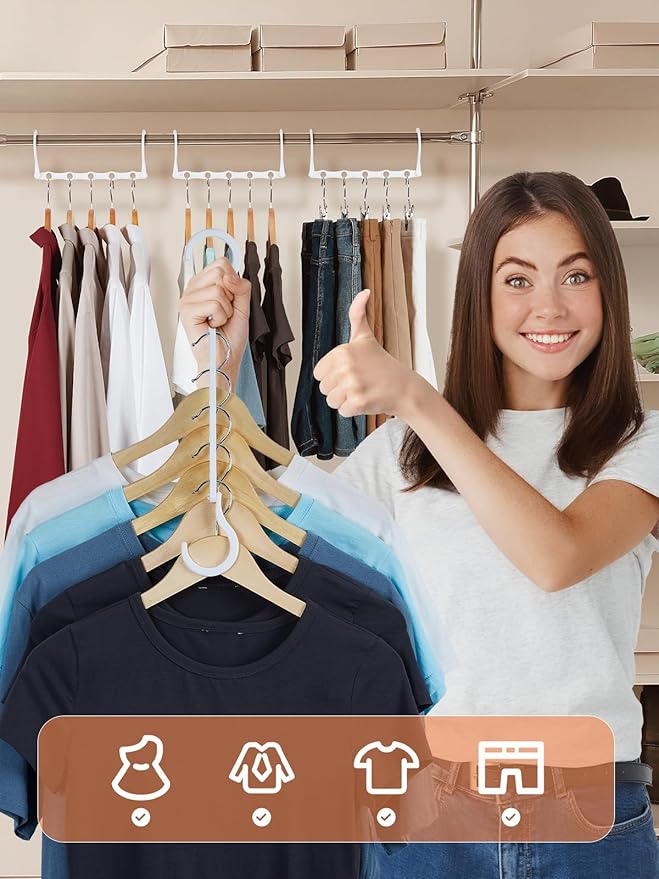 HOUSE DAY White Magic Plastic Hangers Space Saving Organizers and Storage Clothes Hanger Multi Hangers Sturdy Wardrobe Closet for Heavy Clothes, Dorm Room Bedroom Home RV Car Camper Essentials 20 Pack-NeatNest