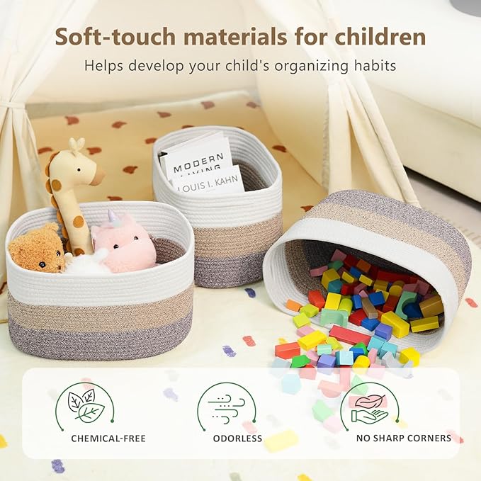 Cotton Rope Storage Basket, 15x10x9 Inches, Woven Basket for Shelves, Clothes, Toys, Towels, Books, and Laundry, Durable and Stylish, White Brown (1 Pack)-NeatNest