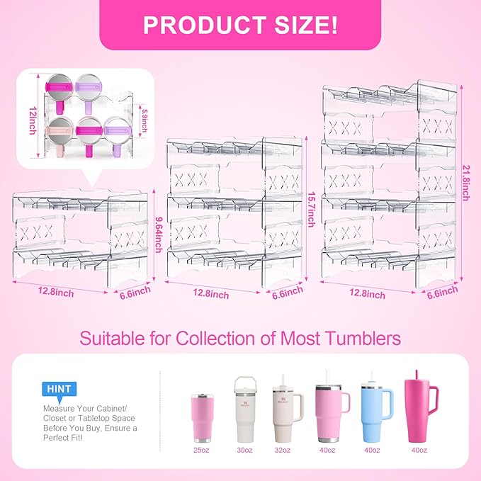 JYPS Water Bottle Tumbler Organizer，Stackable Stanley 40oz with Handle Cup Organizer, Large Water Bottle Holder Stanley Cup Accessories for Pantry Cabinet Kitchen Organizers and Storage-NeatNest