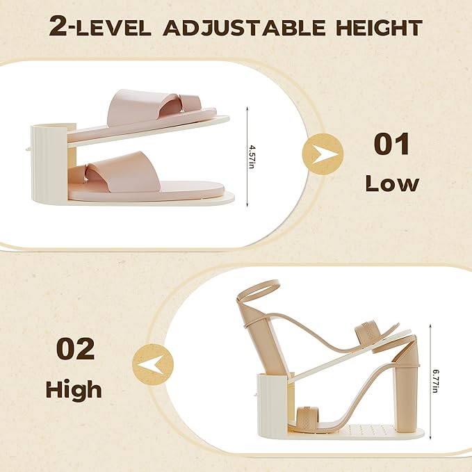 20 Pack Shoe Slot Organizer, Shoe Stacker for a Pair of Shoes,Adjustable Double Deck Shoe Riser Shoe Rack Space Saver,Shoe Organizer for Closet(White)-NeatNest
