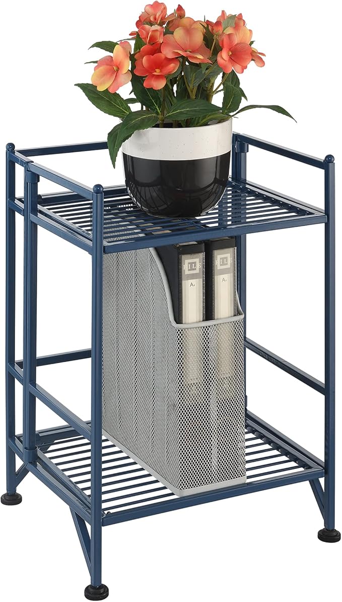 Convenience Concepts Xtra Storage Shelves - 2 Tier Folding Metal Organizer Shelf for Office, Closet, Laundry Room, Garage, Kitchen, Bathroom, & Bedroom, No Tools Assembly, Cobalt Blue-NeatNest