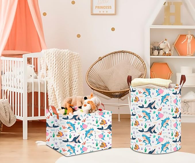 CLOCOR Rectangular Storage Basket Empty,Gift Basket for Kids,Waterproof Storage Bin with Handles,Room Decor(Cute Ocean)-NeatNest