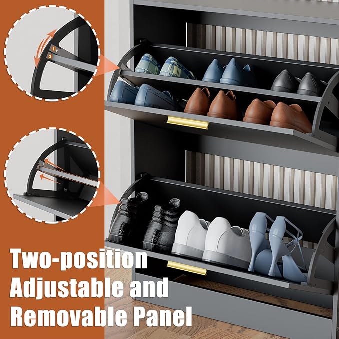 JOZZBY Shoe Cabinet for Entryway, Narrow Shoe Storage Cabinet with 2 Flip Drawers, Wooden Hidden Shoe Rack Organizer with 2 Tier Freestanding for Hallway, Living Room, Set of 2, Black-NeatNest