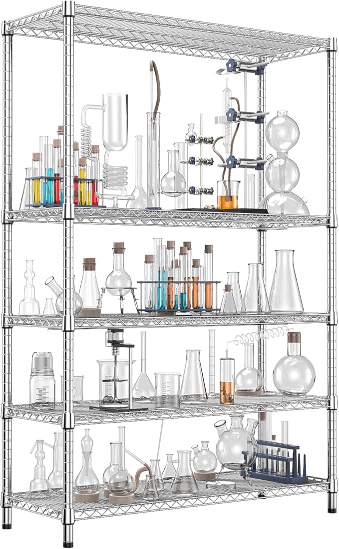 IZEUK 4250 LBS Garage Shelving Wide Storage Shelves 5 Tier Metal Shelves Heavy Duty Adjustable Utility Shelf Rack Chrome 17.7" D x 47.2" W x 70.4" H-NeatNest