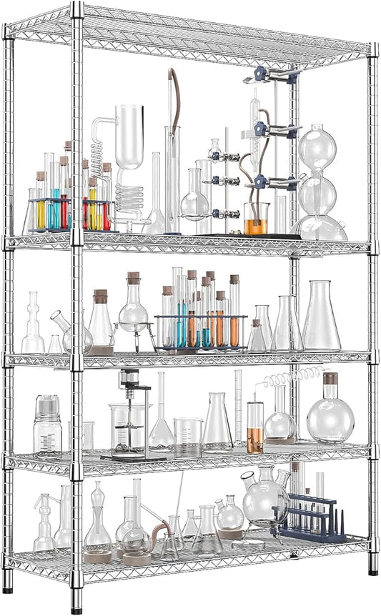 IZEUK 3300 LBS Garage Shelving Wide Storage Shelves 5 Tier Metal Shelves Heavy Duty Adjustable Utility Shelf Rack Chrome 17.7" D x 59.1" W x 70.4" H-NeatNest
