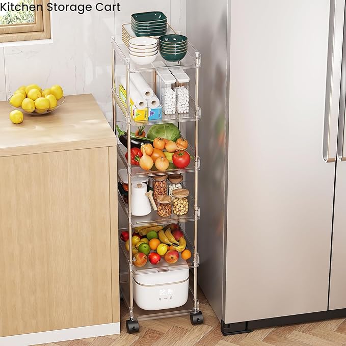 LUCKNOCK Slim Rolling Storage Cart for Small Spaces, 6-Tier Bathroom & Kitchen Organizer with Wheels, Narrow Mobile Shelving Unit, Stackable Design for Office, Laundry Room, and Tight Corners-NeatNest