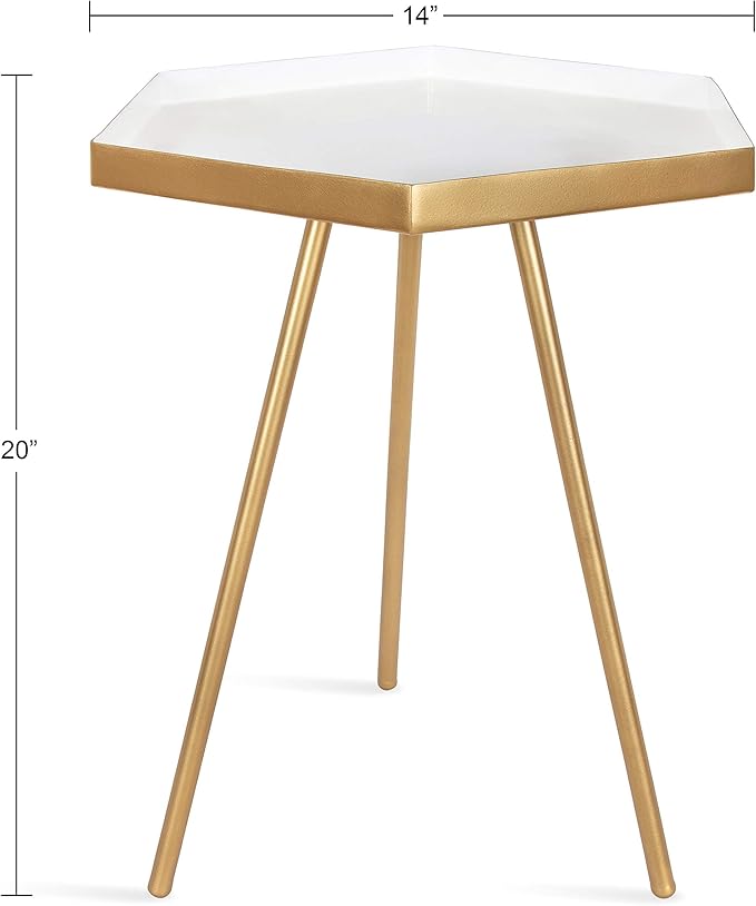 Kate and Laurel Kashvi Modern Hexagon Side Table, 14" x 14" x 20", White and Gold, Contemporary Geometric Accent End Table