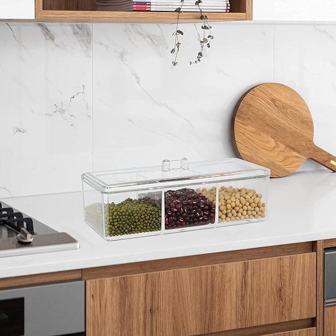 dedoot Plastic Drawer Organizer, Clear Acrylic Vanity Desk Storage and Organizer, 3 Compartment Make Up Holder with Lid Bathroom Display Storage Container for Jewelry, Small Items, 9.17x3.7X3.46 Inch-NeatNest