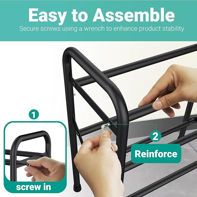 Shoe Rack for Small Closet, Black Shoe Organizer, Metal Adjustable Shoe Stand for Entryway Closet Doonway-NeatNest