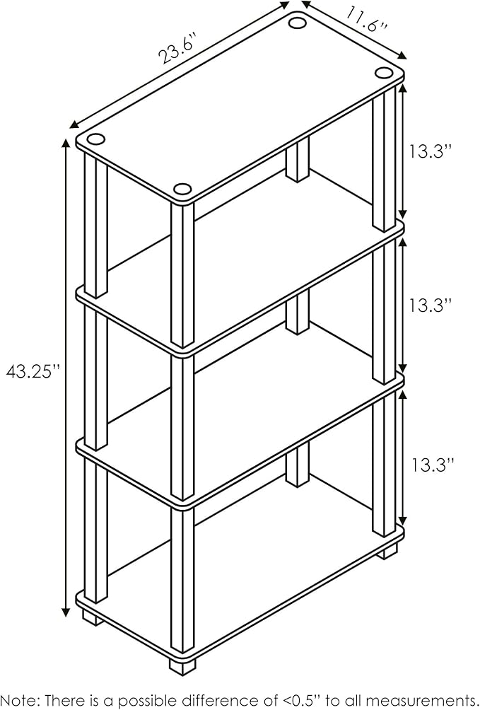 Furinno Turn-N-Tube 4-Tier Multipurpose Shelf Display Rack, Square Tube, Columbia Walnut/Black-NeatNest