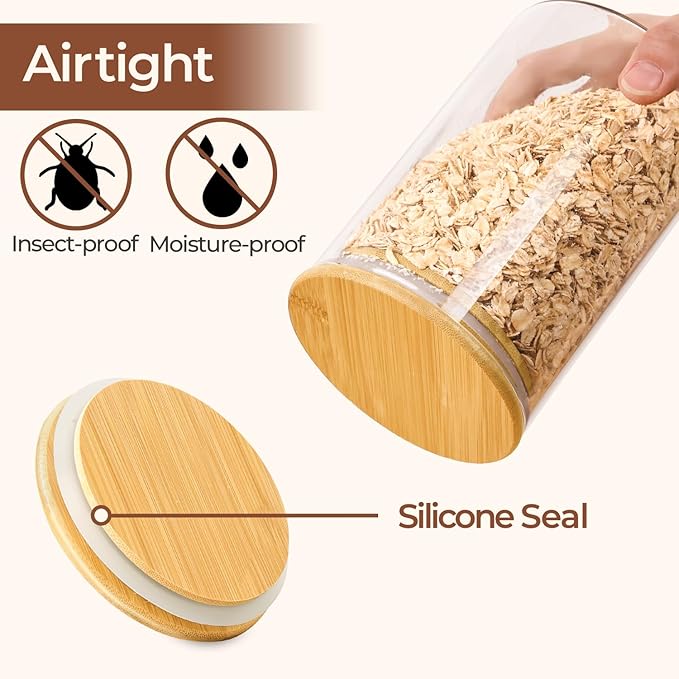 ComSaf 0.8 Qt Glass Food Storage Jars Set of 6, Clear Glass Storage Containers with Lids, Pantry Organization Jar, Spice Jar, Blooming Tea, Coffee and Sugar Container, Small Canister Set for Kitchen-NeatNest