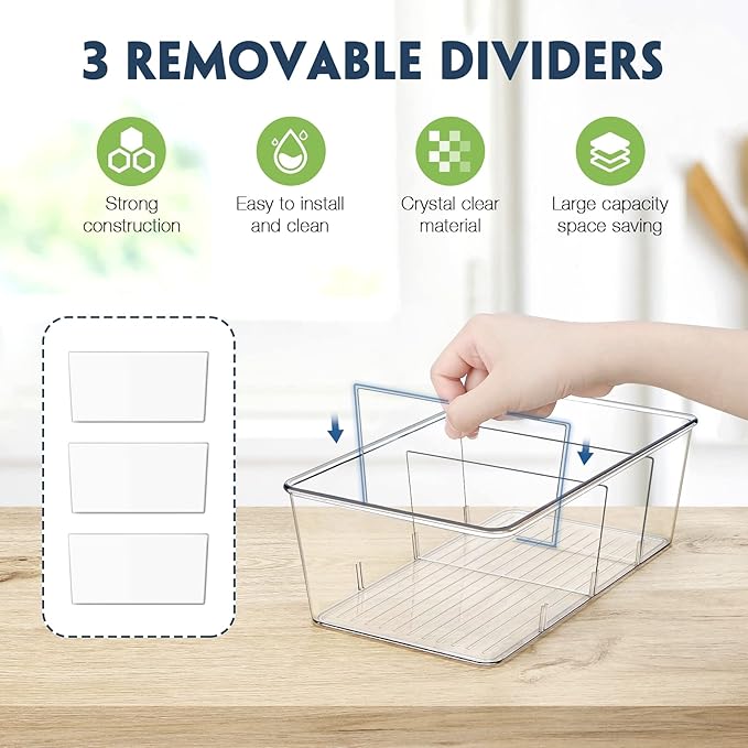 Batoto Pantry Organization and Storage Bins, Refrigerator Organizer Bins – Clear, Kitchen Organization and Storage with Dividers (2 Pack)-NeatNest
