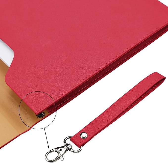 Enyuwlcm PU A4 Leather File Folder Document Holder Folder Stylish Portfolio Envelope Case with Strap and Invisible Magnetic Closure (Red)