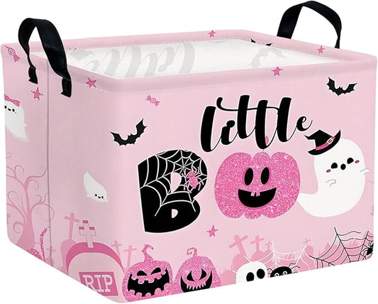 Halloween Basket Gift Cute Pumpkin Ghost Parties Decor Kid Trick or Treat Basket for Boys and Girls Rectangular Storage Bin Box (Pink)-NeatNest