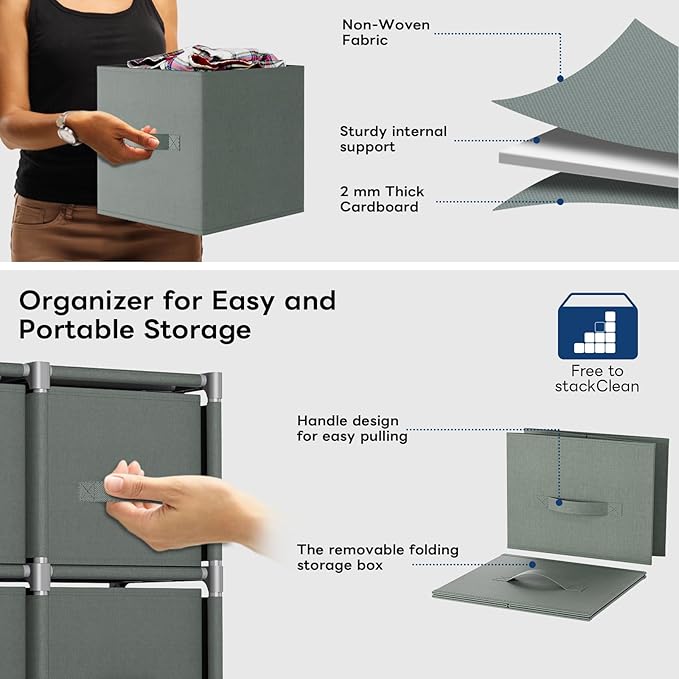 Mavivegue 6 Cube Storage Organizer, Closet Organizers and Storage, Cube Storage Shelf, Easy to Assemble with Storage Drawers, DIY Closet Cube Organizer for Living Room, Bedroom, Dorm Room-Gray, Grey