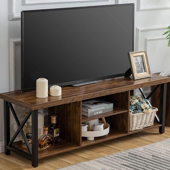 GAZHOME TV Stand for TV up to 65 Inches, TV Cabinet with Open Storage, TV Console Unit with Shelving for Living Room, Entertainment Room, Rustic Brown-NeatNest