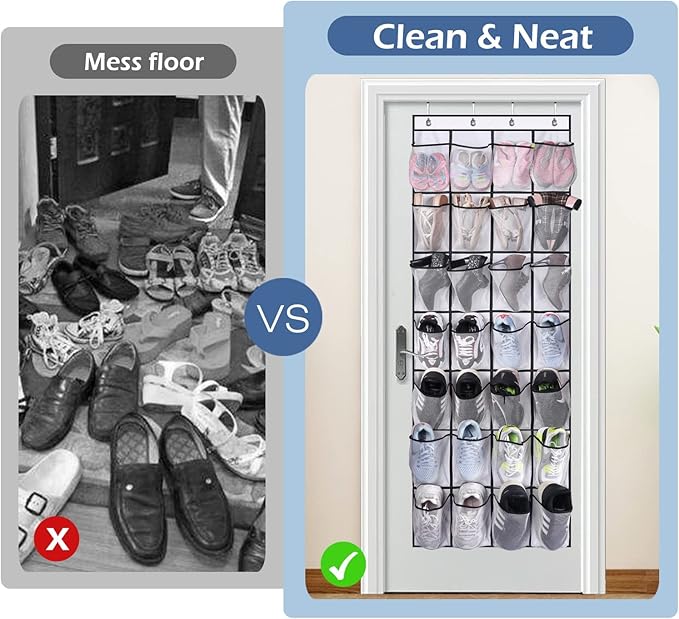 MISSLO 28 Large Pockets Over The Door Shoe Rack Hanging Shoe Organizer for Closet Door Shoe Storage Holder Mesh Hanger, White-NeatNest