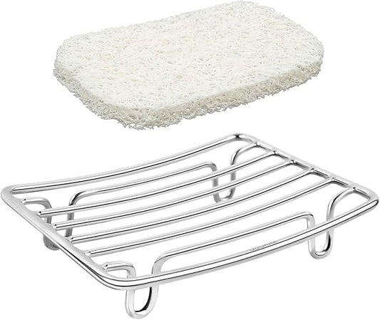 Bar Soap Dish Holder for Shower Bathroom Stainless Steel Rust Proof Self Draining with White Soap Saver Pad-NeatNest
