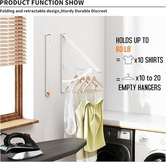 Clothes Drying Rack for Laundry Drying Rack Wall Mounted Clothes Hanger Rack Retractable Laundry Hanger Dryer Rack Space Saving Closet Organizer Aluminium (White)-NeatNest