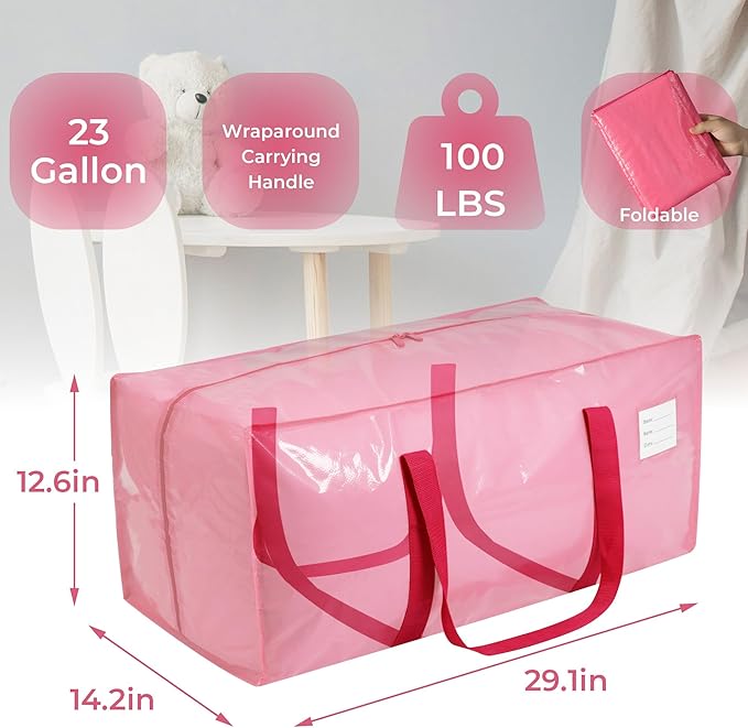4 Pack Extra Heavy Duty Large Moving Bags with Comfortable Handle & Strong Zipper,Storage Totes for Space Saving Moving Storage College Supplies Alternative to Moving Box,Pink