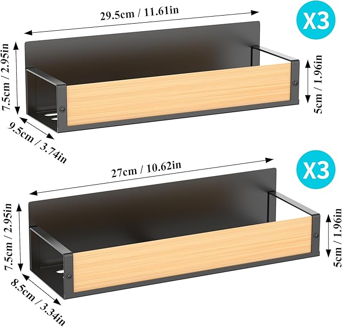 6 Pack Magnetic Spice Storage Rack Organizer for Refrigerator and Oven, Wood Fridge Organizers and Storage