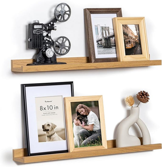 Fun Memories Picture Ledge Shelf, 24 Inch Floating Shelves Set of 2, Nursery Book Shelves for Toys Storage, Kids Bookshelf Wall Mounted for Wall Decor Books Photo Frames, Oak-NeatNest