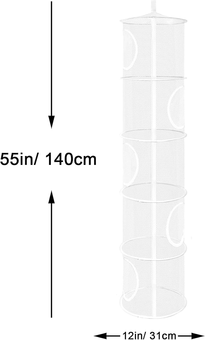 2Pcs Hanging Mesh Space Saver Bags Organizer, Foldable Stuffed Animal Storage Organizer 5 Compartments Toy Storage Organizer for Kid Room Toys, Gloves,Hats,Socks Storage, White-NeatNest