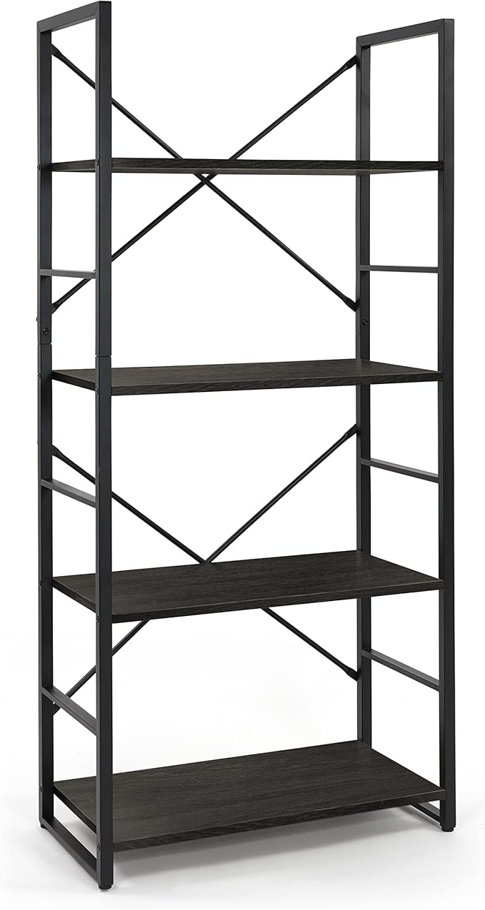 CAPHAUS 4 Tier Bookshelf, 24 Inch Width Free Standing Shelf, Bookcase Shelf Storage Organizer, Industrial Book Shelves for Home Office, Living Room, Kitchen, Black Vintage Shelves & Metal Frame-NeatNest