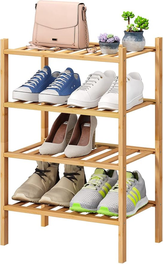 Small Shoe Rack, 4-Tier Rack for Entryway, Bamboo Wood Shoe Shelf for Closet & Hallway, Long 17 in | Beautiful | Functional | Sturdy | Durable-NeatNest